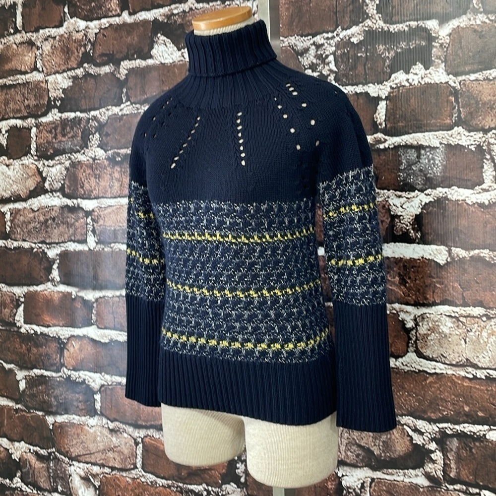 Les Copains Sweater Women's XS Extra Small IT 42 Blue Wool Knit Turtleneck - Picture 6 of 14